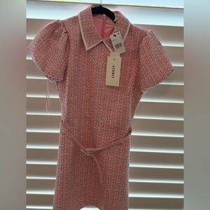 NWT Likely Norma Pink Tweed Dress with Peter Pan Collar and Belt